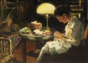 Bei Der Hausarbeit Im Lampenschein by Rudolph Braun