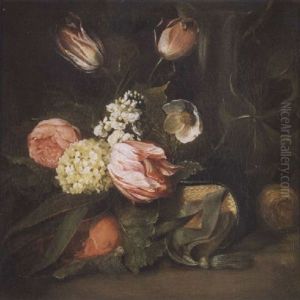 Stilleben Mit Tulpen Auf Einer Steinplatte by Dirk de Bray