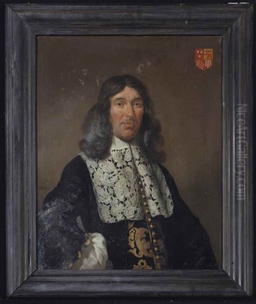 Portrait Of Bartholomeus De Kies Van Wissen (1614-1679), Half-length, With Arms Akimbo, In A Gold Embroidered Black Costume, A White Chemise And An Elaborate Lace Collar - view 1