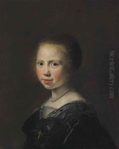 Portrait Of A Girl, Bust-length, In A Black Dress And Pearl Necklace by Jan De Bray