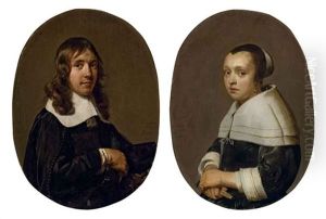Portrait De Jacob Van Vaerle (+ Portrait D'elizabeth Van Vaerle; Pair) by Jan De Bray