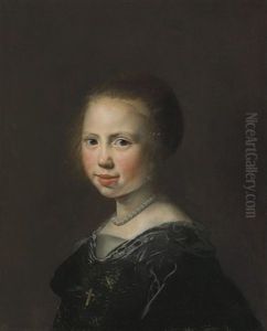 Portrait Of A Young Girl, Bust-length, In A Black Dress And Pearl Necklace