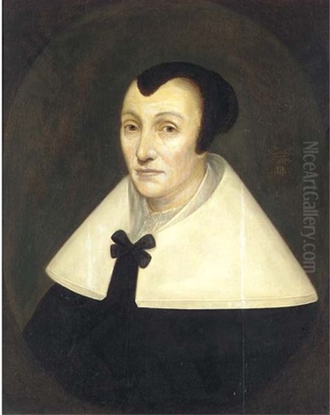 Portrait Of A Lady, Bust-length, In A Black And White Shawl, In A Feigned Oval - view 1