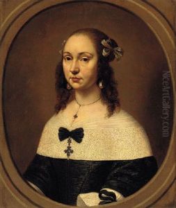 Portrait Of A Lady In A Black Dress And A White Lace Collar by Jan De Bray