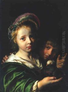 A Girl Holding A Pigeon And A Boy Gesturing A Girl Holding A Pigeon And A Boy Gesturing