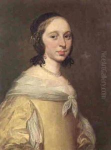 Portrait Of A Lady Wearing A Yellow Dress And A Pearl Necklace