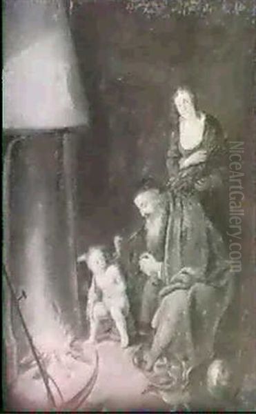 Father Time And Cupid By A Fire - view 1