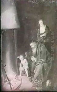 Father Time And Cupid By A Fire by Jan De Bray