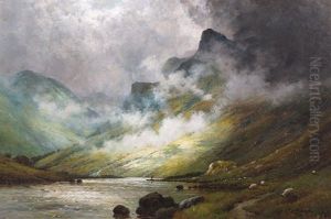 Between The Showers On A Highland River by Alfred Fontville de Breanski Jr