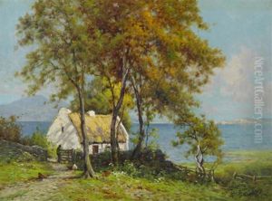A Lakeside Cottage, Ireland by Alfred Fontville de Breanski Jr