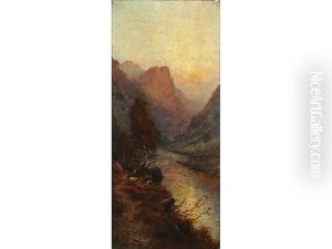 Evening On A Perthshire River; In The West Highlands (pair) by Alfred Fontville de Breanski Jr