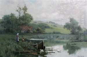Cleave Mill On The Avon, Worcestershire by Alfred Fontville de Breanski Jr