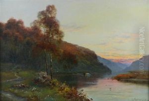 River Landscape With Trees And Cattle by Alfred Fontville de Breanski Jr