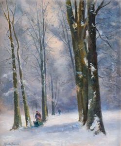 Winter In The Forest Near Paris by Alfred Fontville de Breanski Jr