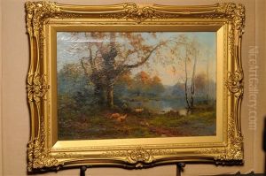 Sheep Grazing Beside A Tree by Alfred Fontville de Breanski Jr