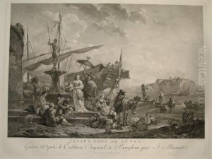 Le Port De Genes. Kupferstich Nach N. Berchem. 43,7:62cm. Reichausstaffierte Hafenszene. (135) In Passepartout Aufgelegt by Jacques Aliamet