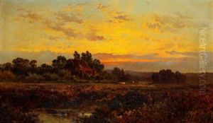 Landskap Med Figurer Vid Solnedgang
