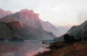 Mountain Landscape With Cattle Watering by Alfred Fontville de Breanski Jr