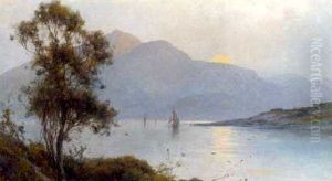 A Loch By Moonlight by Alfred Fontville de Breanski Jr
