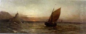 Sailing Boats Off Clovelly, North Devon by Alfred Fontville de Breanski Jr