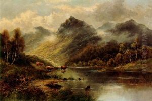 Cattle Watering In A Mountainous Landscape Cattle Watering In A Mountainous Landscape