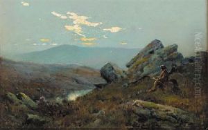 A Boy Resting In A Rocky Highland Landscape by Alfred Fontville de Breanski Jr