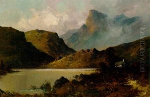 A Cottage On The Edge Of A Lake In A Mountainous Landscape by Alfred Fontville de Breanski Jr