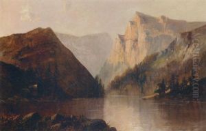 A Mountainous Lake Landscape by Alfred Fontville de Breanski Jr
