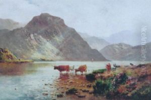 Highland Cattle In A Loch by Alfred Fontville de Breanski Jr