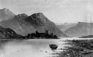 A Rowing Boat On A Loch With Kilchurn Castle Beyond by Alfred Fontville de Breanski Jr