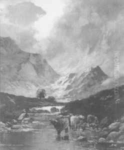 Highland Scene With Cattle Watering Highland Scene With Cattle Watering