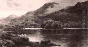 Highland River Lamdscape With Cattle Watering by Alfred Fontville de Breanski Jr