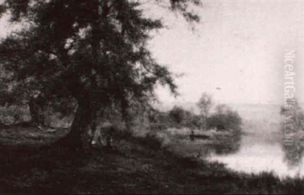 Evening River Landscape With Figures - view 1
