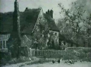 Two Rustic Village Views: Milton's Cottage, Chalfont St.    Giles; Town Mill (an Old Mill Stream, Amersham Bucks) by Alfred Fontville de Breanski Jr