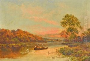 Lake Scene With Boat by Alfred de Breanski Sr