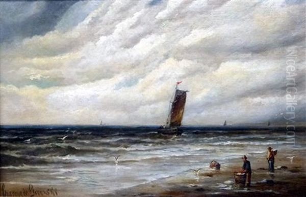 Seascape, Fishing Boats With Figures On Beach - view 1