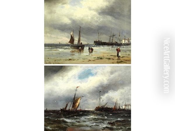 Shore Scene With Fisherfolk, A Harbour Beyond - view 1