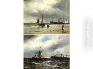 Shore Scene With Fisherfolk, A Harbour Beyond Shore Scene With Fisherfolk, A Harbour Beyond