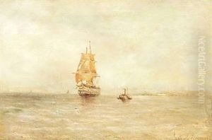 A Seascape With A Sailing Ship And A Steamer