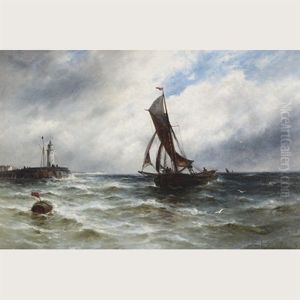 Fishing Boats Nearing A Lighthouse by Gustave de Breanski