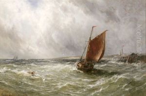 Einlaufendes Fischerboot An Der Sturmischen Kanalkuste by Gustave de Breanski