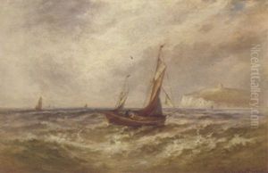 A View Of The English Channel With Sailboats Off The White Cliffs Of Dover by Gustave de Breanski