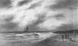 Beach Scene With Fishermen by Gustave de Breanski