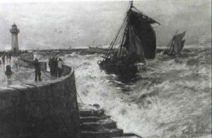 Sailing Boats Off The Normandy Coast by Gustave de Breanski