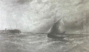 Fishing Boats Near The Jetty by Gustave de Breanski