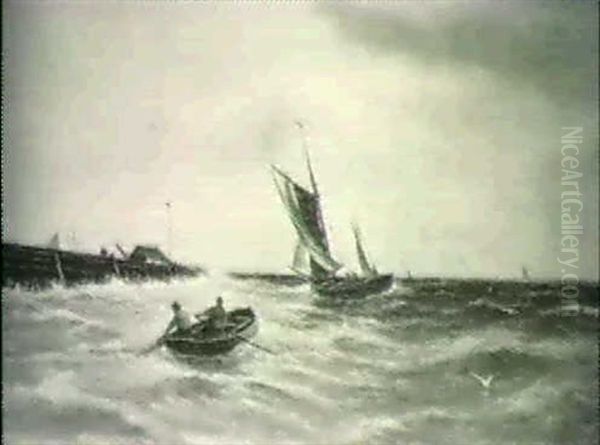 Off Dover (coastal Seascape Depicting Men In Boats On A Windy Day) - view 1