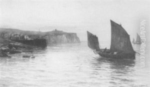 Fishing Boats Off A Harbour by Gustave de Breanski
