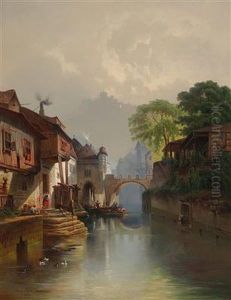 Scene Of Meissen An Der Elbe by Vojtech Brechler