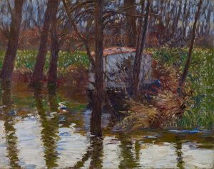 The River Epte With Monet's Atelier-boat by John Leslie Breck