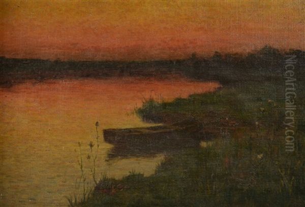French River Landscape At Sunset With Punt - view 1
